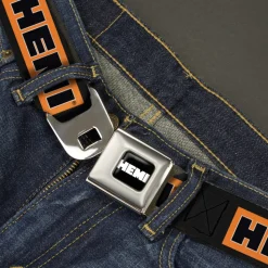 HEMI Bold Full Color Black/Orange/White/Black Seatbelt Belt - HEMI Bold Black/Orange/White/Black Webbing
