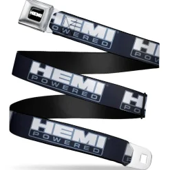 HEMI Bold Full Color Black/White Seatbelt Belt - HEMI POWERED Logo Black/Gray/White Webbing
