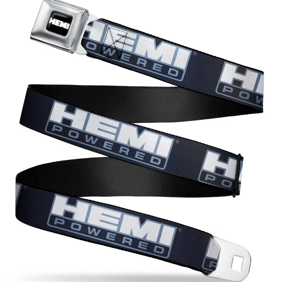 HEMI Bold Full Color Black/White Seatbelt Belt - HEMI POWERED Logo Black/Gray/White Webbing