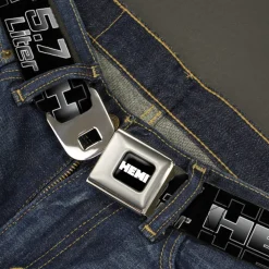 HEMI Bold Full Color Black/White Seatbelt Belt - HEMI 5.7 LITER Black/White/Silver-Fade Webbing