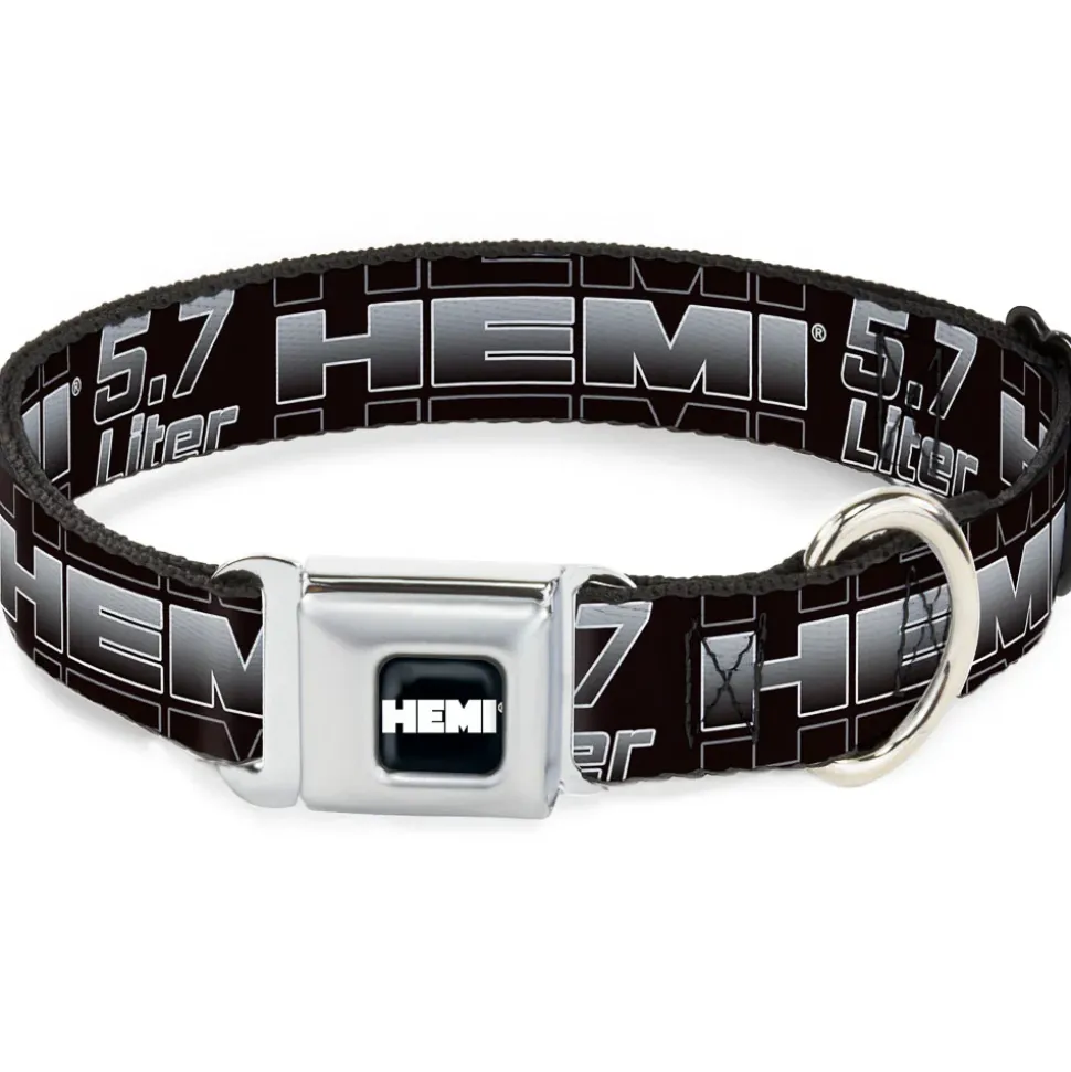 HEMI Bold Full Color Black White Seatbelt Buckle Collar - HEMI 5.7 LITER Black/White/Silver-Fade