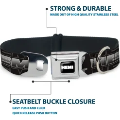 HEMI Bold Full Color Black White Seatbelt Buckle Collar - HEMI 5.7 LITER Black/White/Silver-Fade