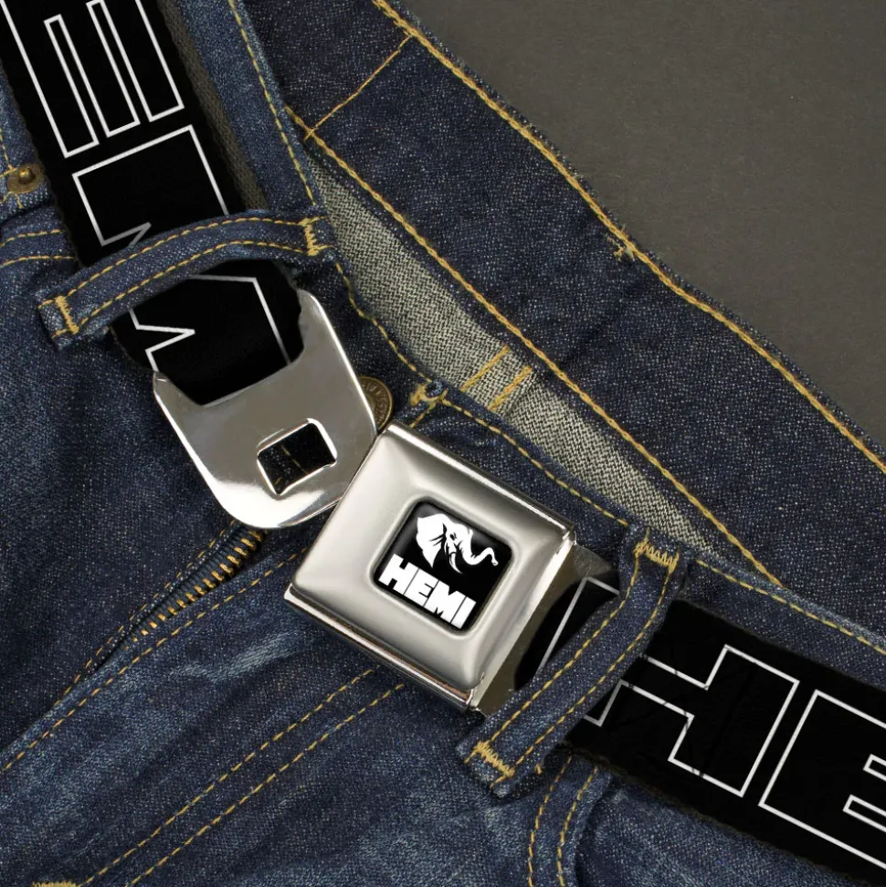 HEMI Elephant Logo Full Color Black/White Seatbelt Belt - HEMI Bold Outline Black/White Webbing