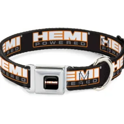 HEMI POWERED Logo Full Color Black/Orange/White/Gray Seatbelt Buckle Collar - HEMI POWERED Logo Repeat Black/Orange/White/Gray