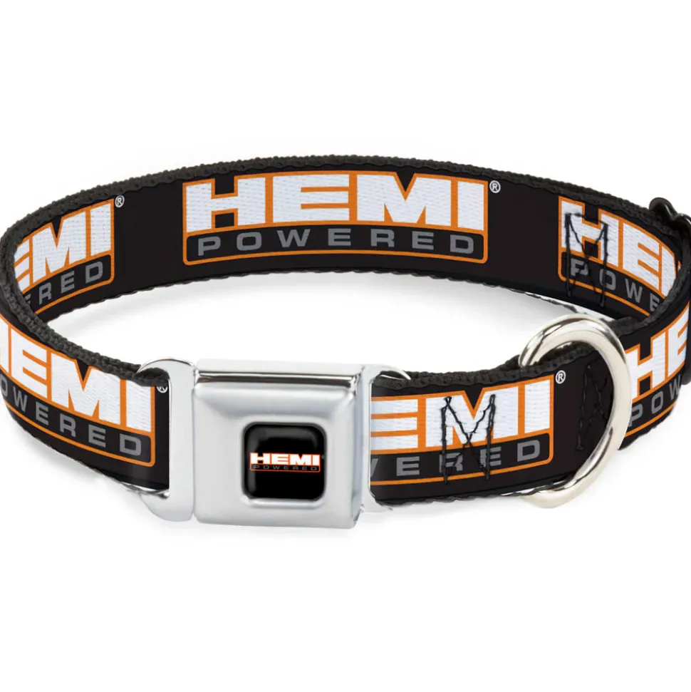 HEMI POWERED Logo Full Color Black/Orange/White/Gray Seatbelt Buckle Collar - HEMI POWERED Logo Repeat Black/Orange/White/Gray