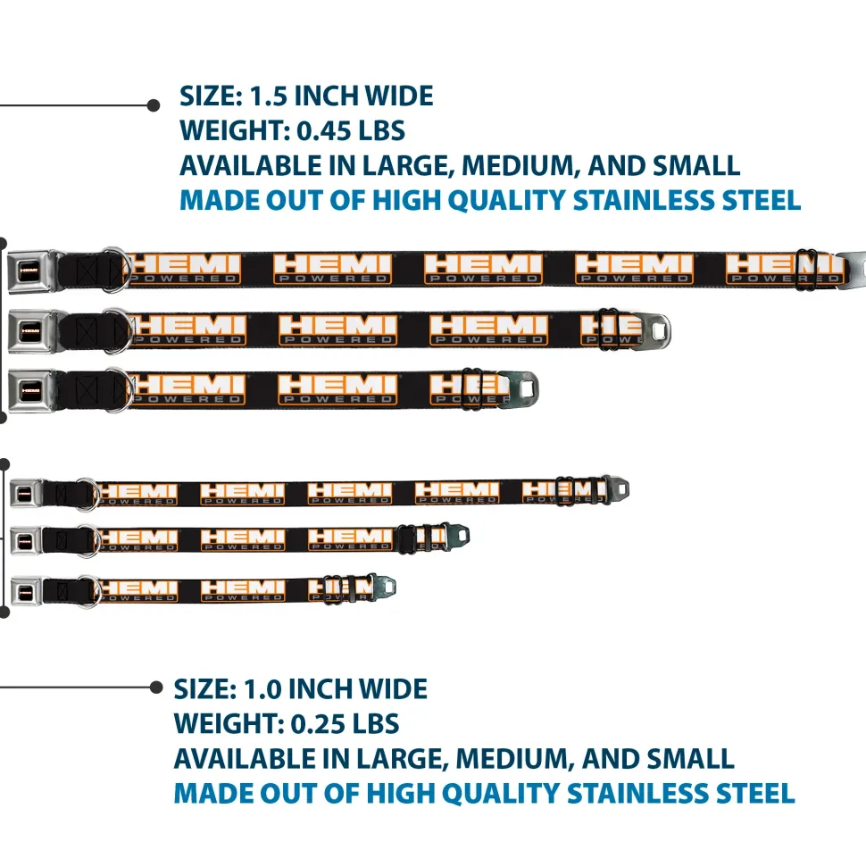 HEMI POWERED Logo Full Color Black/Orange/White/Gray Seatbelt Buckle Collar - HEMI POWERED Logo Repeat Black/Orange/White/Gray