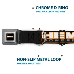 HEMI POWERED Logo Full Color Black/Orange/White/Gray Seatbelt Buckle Collar - HEMI POWERED Logo Repeat Black/Orange/White/Gray