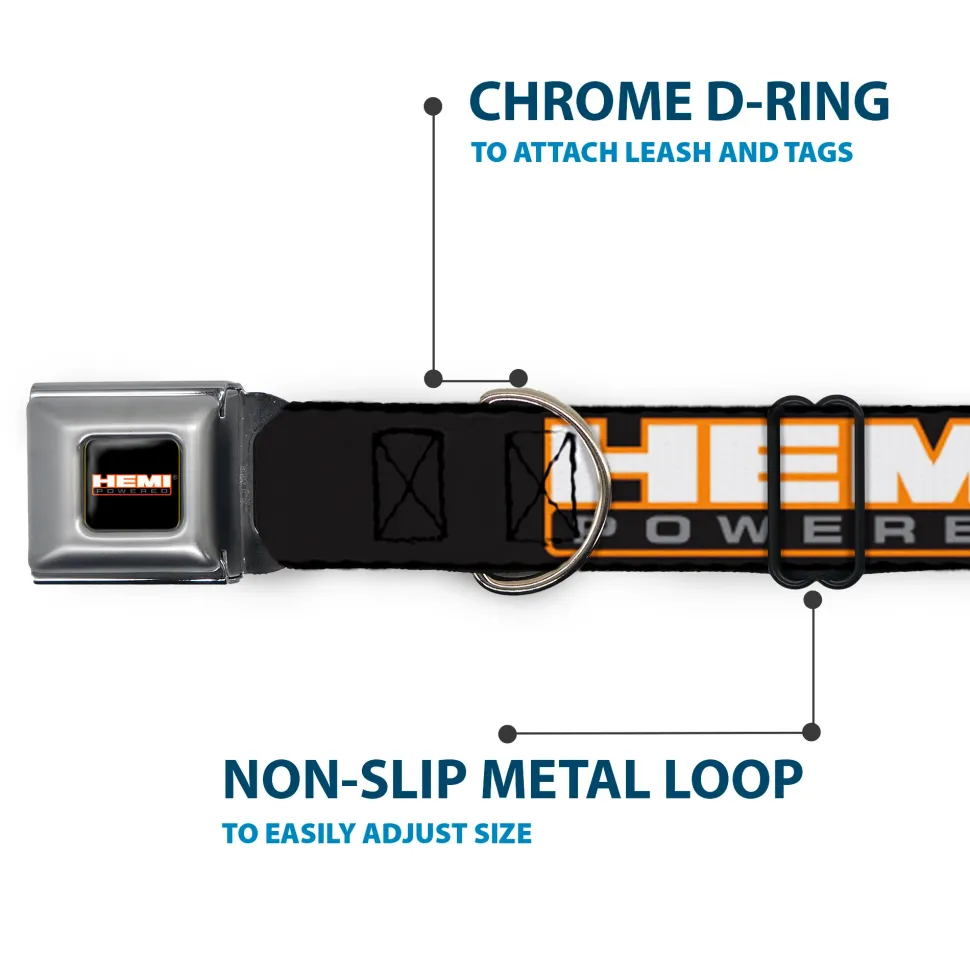 HEMI POWERED Logo Full Color Black/Orange/White/Gray Seatbelt Buckle Collar - HEMI POWERED Logo Repeat Black/Orange/White/Gray