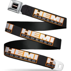 HEMI POWERED Logo Full Color Black Orange White Gray Seatbelt Belt - HEMI POWERED Logo Repeat Black/Orange/White/Gray Webbing