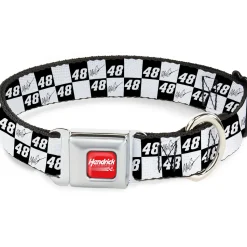 HENDRICK MOTORSPORTS Checker Logo Full Color Red/White Seatbelt Buckle Collar - Alex Bowman Autograph and #48 Checker Logo Black/White