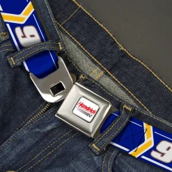 HENDRICK MOTORSPORTS Checker Logo Full Color Red/White Seatbelt Belt - Chase Elliott #9 Car Scheme Blue/Yellow/White Webbing