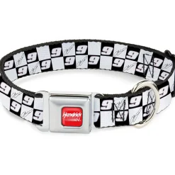 HENDRICK MOTORSPORTS Checker Logo Full Color Red/White Seatbelt Buckle Collar - Chase Elliott Autograph and #9 Checker Logo Black/White/Blue