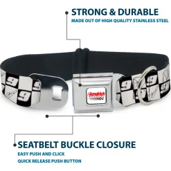 HENDRICK MOTORSPORTS Checker Logo Full Color Red/White Seatbelt Buckle Collar - Chase Elliott Autograph and #9 Checker Logo Black/White/Blue