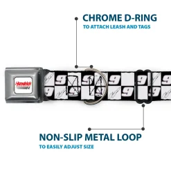 HENDRICK MOTORSPORTS Checker Logo Full Color Red/White Seatbelt Buckle Collar - Chase Elliott Autograph and #9 Checker Logo Black/White/Blue