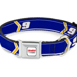 HENDRICK MOTORSPORTS Checker Logo Full Color Red/White Seatbelt Buckle Collar - Chase Elliott #9 Car Scheme Blue/Yellow/White