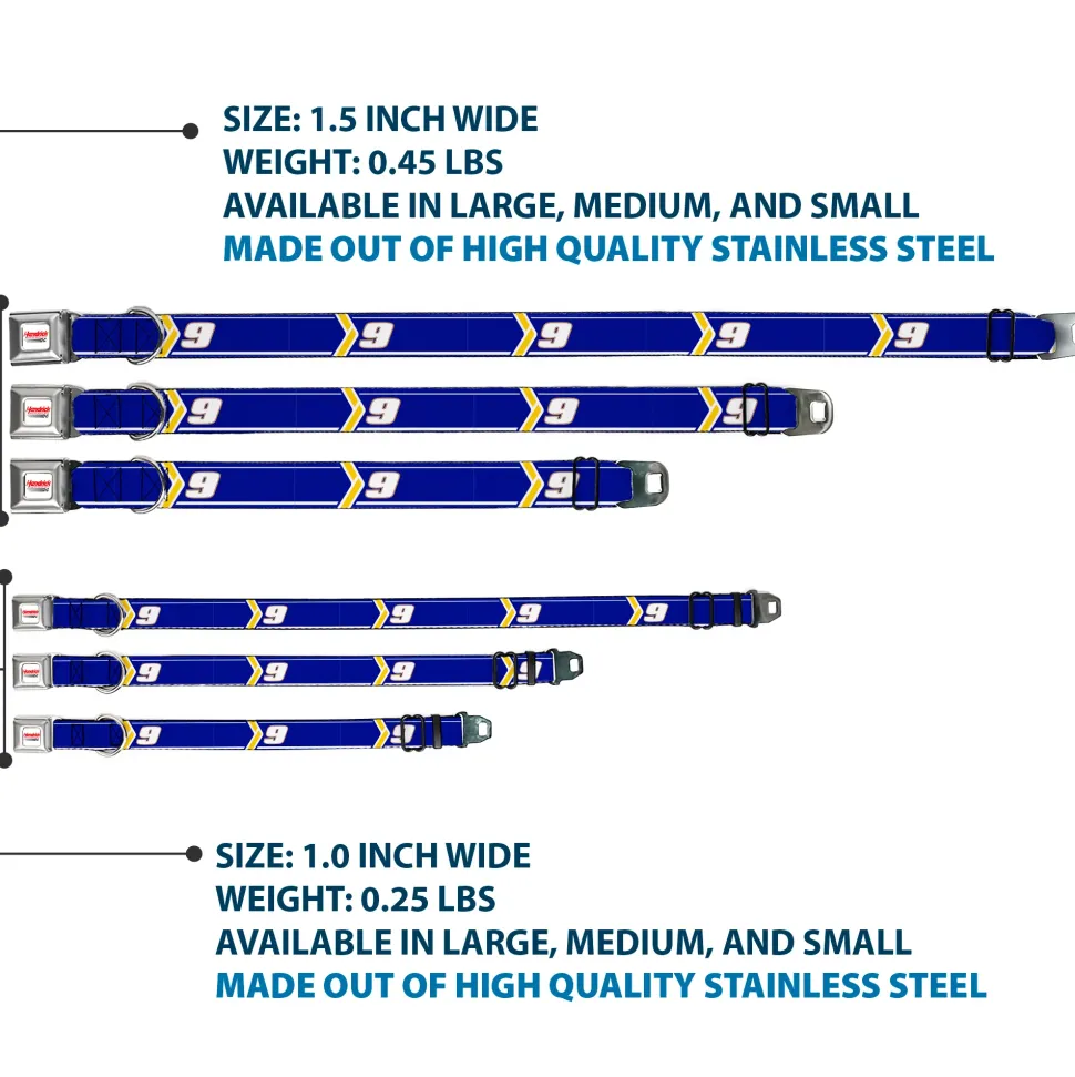 HENDRICK MOTORSPORTS Checker Logo Full Color Red/White Seatbelt Buckle Collar - Chase Elliott #9 Car Scheme Blue/Yellow/White
