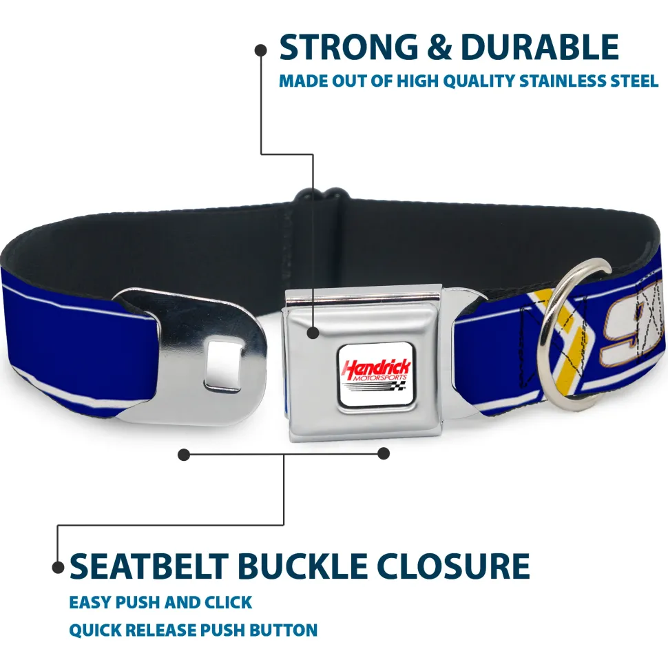 HENDRICK MOTORSPORTS Checker Logo Full Color Red/White Seatbelt Buckle Collar - Chase Elliott #9 Car Scheme Blue/Yellow/White