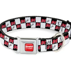 HENDRICK MOTORSPORTS Checker Logo Full Color Red/White Seatbelt Buckle Collar - William Byron Autograph and #24 Checker Logo Black/White/Red