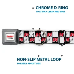 HENDRICK MOTORSPORTS Checker Logo Full Color Red/White Seatbelt Buckle Collar - William Byron Autograph and #24 Checker Logo Black/White/Red