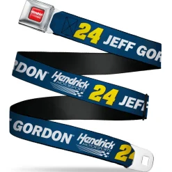 HENDRICK MOTORSPORTS Checker Logo Full Color Red/White Seatbelt Belt - JEFF GORDON #24 Hendrick Motorsports Racing Logo Blue/White/Yellow Webbing