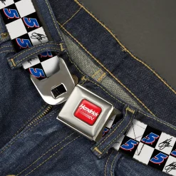HENDRICK MOTORSPORTS Checker Logo Full Color Red/White Seatbelt Belt - Kyle Larson Autograph and #5 Checker Logo Black/White/Blue/Red Webbing