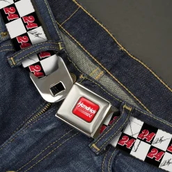 HENDRICK MOTORSPORTS Checker Logo Full Color Red/White Seatbelt Belt - William Byron Autograph and #24 Checker Logo Black/White/Red Webbing