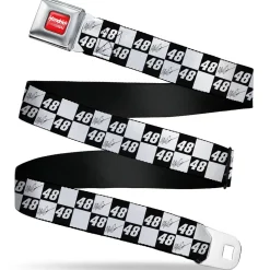 HENDRICK MOTORSPORTS Checker Logo Full Color Red/White Seatbelt Belt - Alex Bowman Autograph and #48 Checker Logo Black/White Webbing