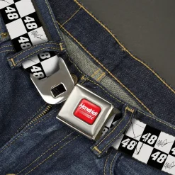 HENDRICK MOTORSPORTS Checker Logo Full Color Red/White Seatbelt Belt - Alex Bowman Autograph and #48 Checker Logo Black/White Webbing