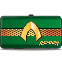 Hinged Wallet - AQUAMAN Classic Icon Scales Stripe Green Golds