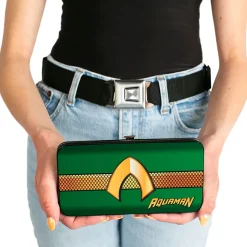 Hinged Wallet - AQUAMAN Classic Icon Scales Stripe Green Golds