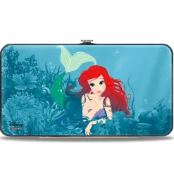 Hinged Wallet - Ariel Swimming + Resting Poses Coral Reef Blues