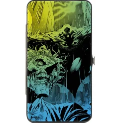 Hinged Wallet - Batman Flying Over Joker Rain Scene Yellow Green Blue Fade Black