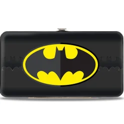 Hinged Wallet - Batman Icon Centered Bat Signal Stripe Black Yellow Grays