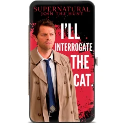 Hinged Wallet - Castiel I'LL INTERROGATE THE CAT Black Blood Splatter White