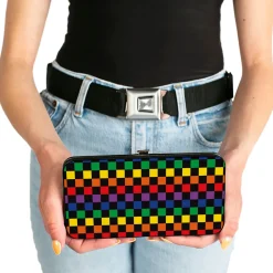 Hinged Wallet - Checker Black Rainbow Multi Color