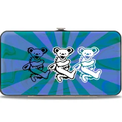 Hinged Wallet - Dancing Bear Trio Rays Swirl Blues Purples Black White