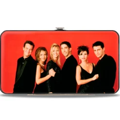 Hinged Wallet - Friends Season 2 6-Character Vivid Group Pose Red + FRIENDS THE TELEVISION SERIES Logo Black White Multi Color