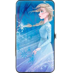 Hinged Wallet - Frozen II Elsa Pose Swirling Snowflakes Blues