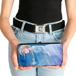 Hinged Wallet - Frozen II Elsa Pose Swirling Snowflakes Blues