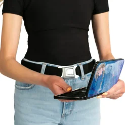 Hinged Wallet - Frozen II Elsa Pose Swirling Snowflakes Blues