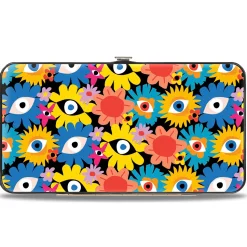Hinged Wallet - Funky Eye Flowers Black/Multi Color
