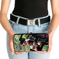 Hinged Wallet - HARLEY QUINN Hammer Pose Joker Face Arkham Asylum Secret Origins Issue #4 Cover