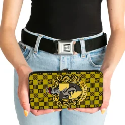 Hinged Wallet - Harry Potter HUFFLEPUFF Crest Heraldry Checkers Golds Black