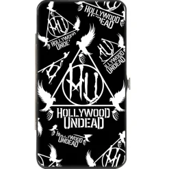 Hinged Wallet - HOLLYWOOD UNDEAD Triangle Dove and Grenade Logo Black White
