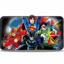 Hinged Wallet - Justice League 4-Superhero C U Group Pose Splatter Black Multi Color