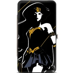 Hinged Wallet - Justice League 2017 Wonder Woman Pose + Icon Black White Gold Gray