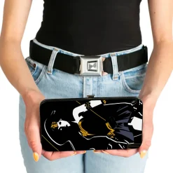 Hinged Wallet - Justice League 2017 Wonder Woman Pose + Icon Black White Gold Gray