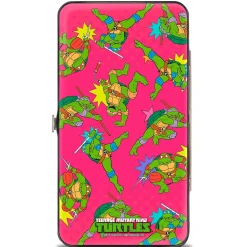 Hinged Wallet - KAPOW! Donatello Action Pose Scattered Turtle Action Poses Halftone Pinks
