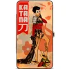 Hinged Wallet - KATANA Bombshell Pose Silhouette Face Flowers Tan Reds