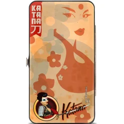 Hinged Wallet - KATANA Bombshell Pose Silhouette Face Flowers Tan Reds